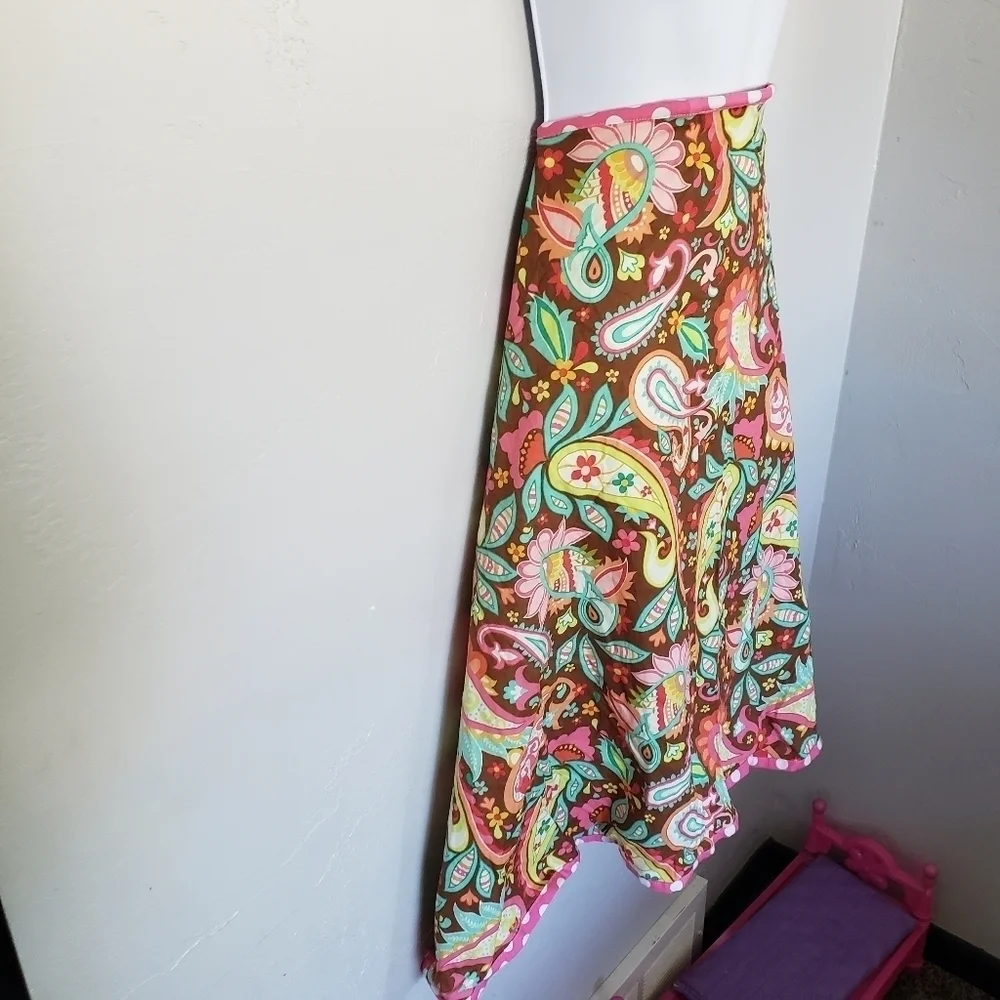 Handmade Skirt Apron Brown Colorful Paisley Print Pink Polka Dot Green Kitchen